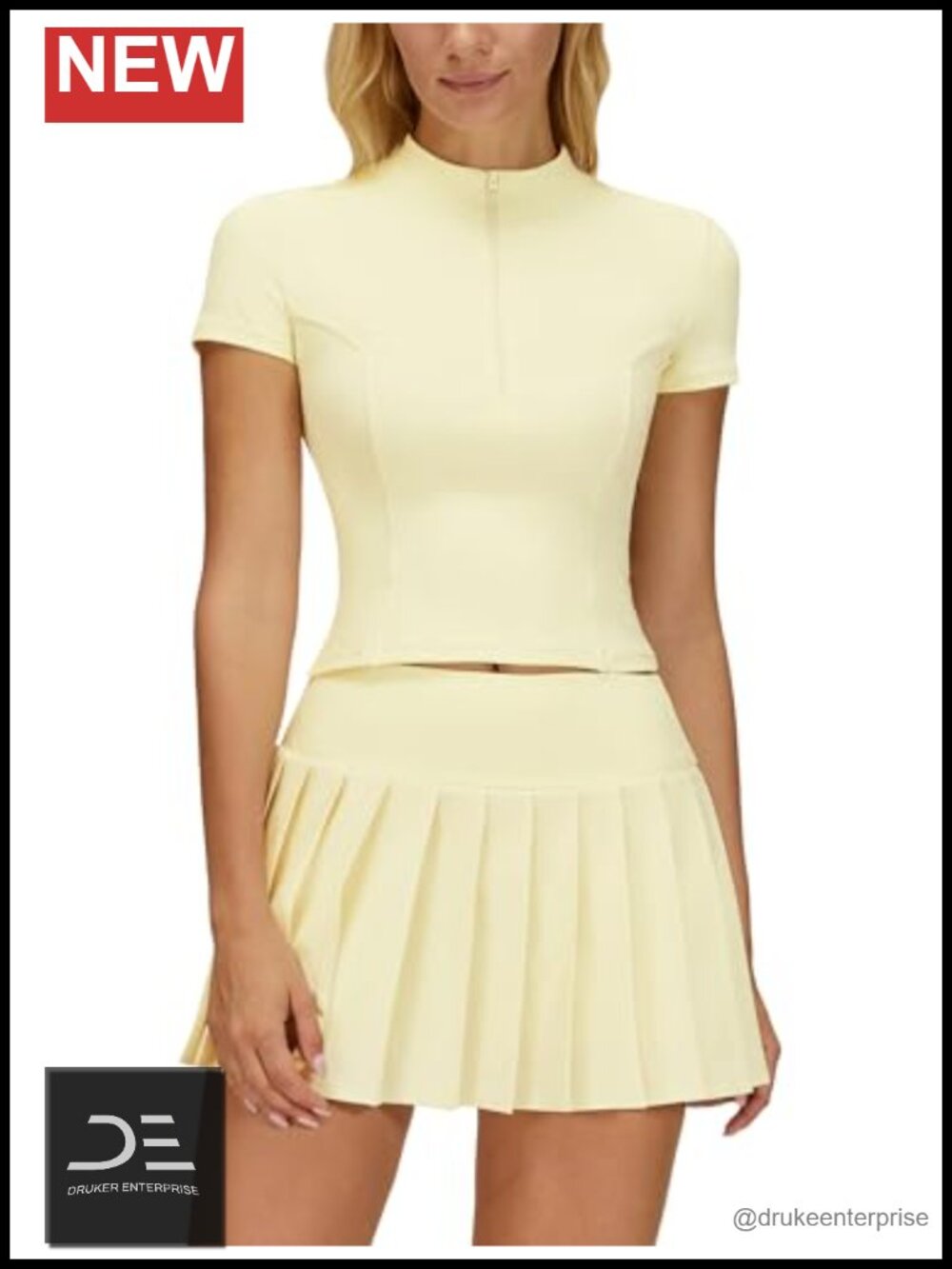Womens 2 Piece Tennis Dress Set Pleated Skort with Pockets & Half Zip Pullover